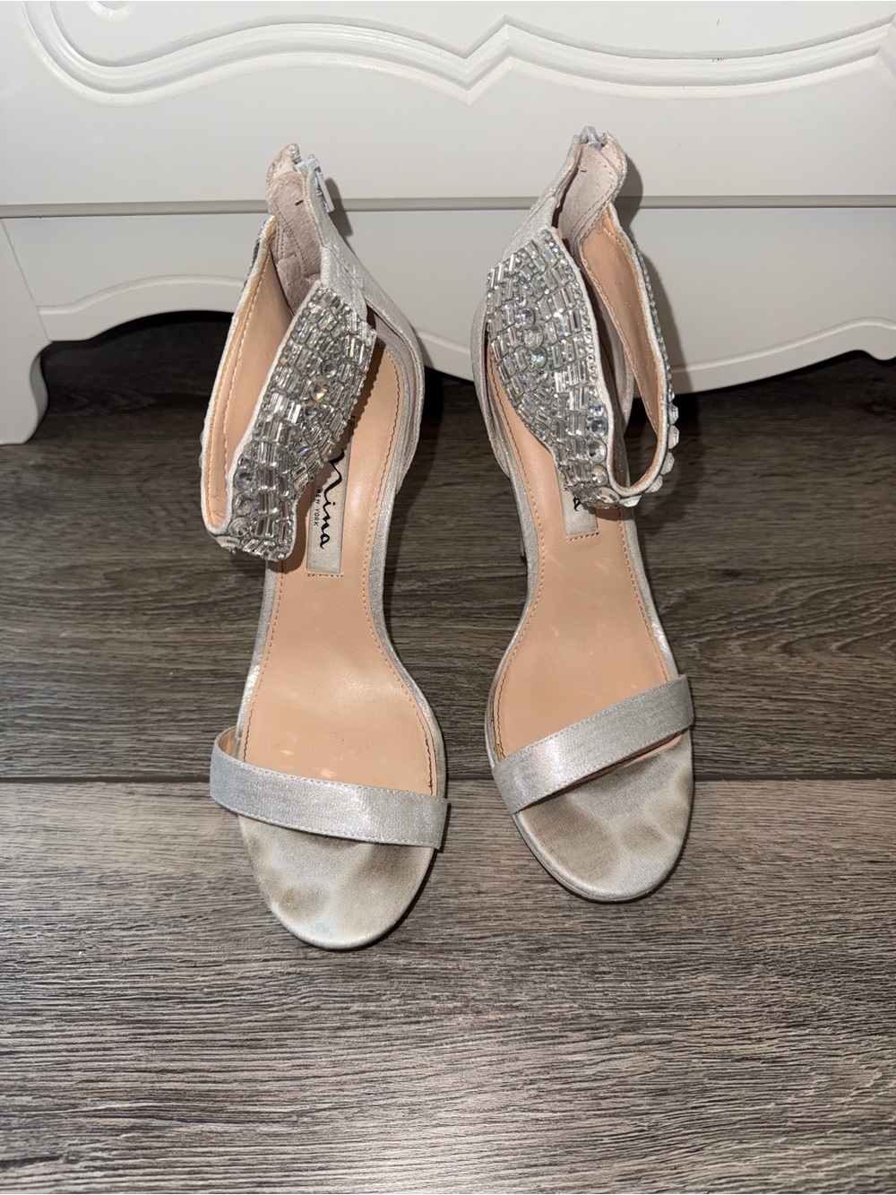 Nina Silver Crystal Ankle-Strap Stiletto Sandals - Picture 2 of 4
